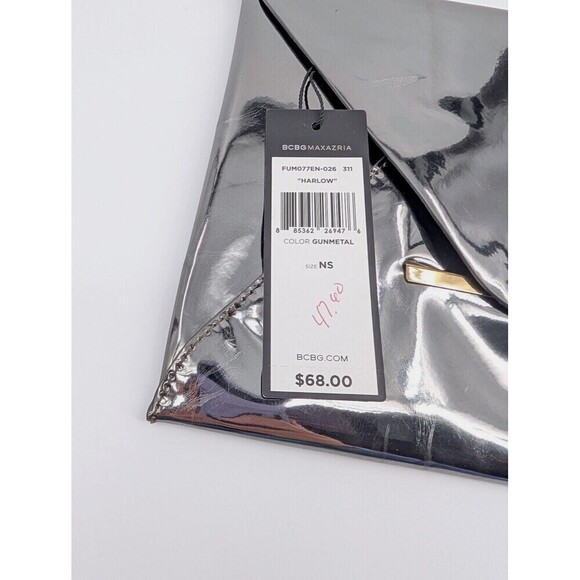 BCBGMAXAZRIA Clutch Bag Harlow Gunmetal Mirror Envelope Pouch Vegan Leather Glam - Picture 7 of 15